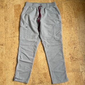 Figs Scrubs Gray Jogger Pants with Red Drawstring